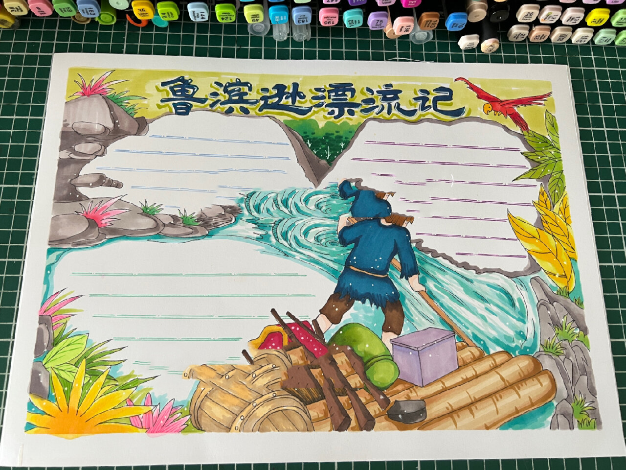 鲁滨逊漂流记手抄报主题画小学生读书小报