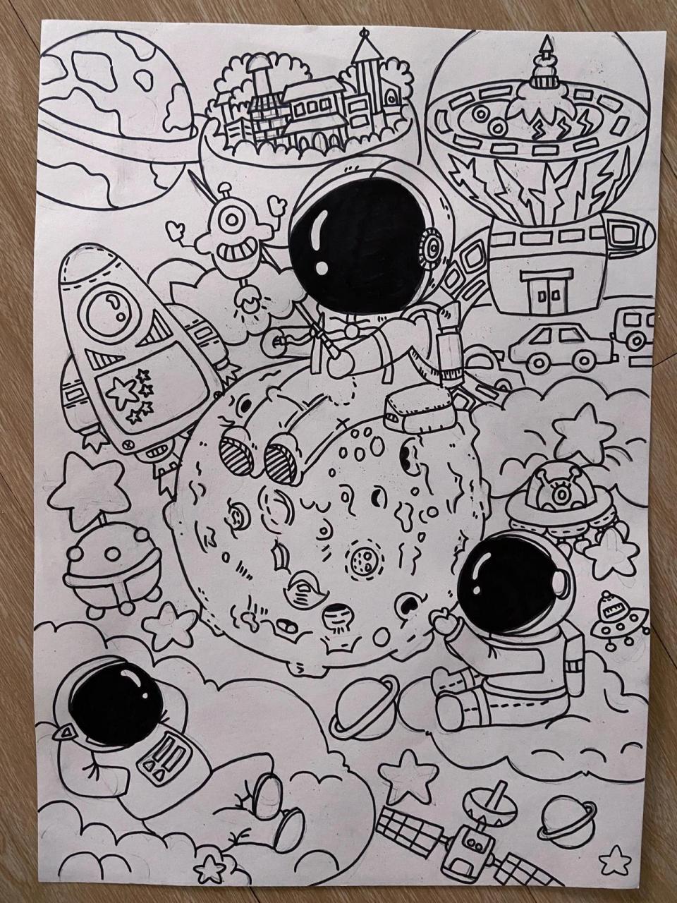 科幻创意画 科技节绘画 航空主题