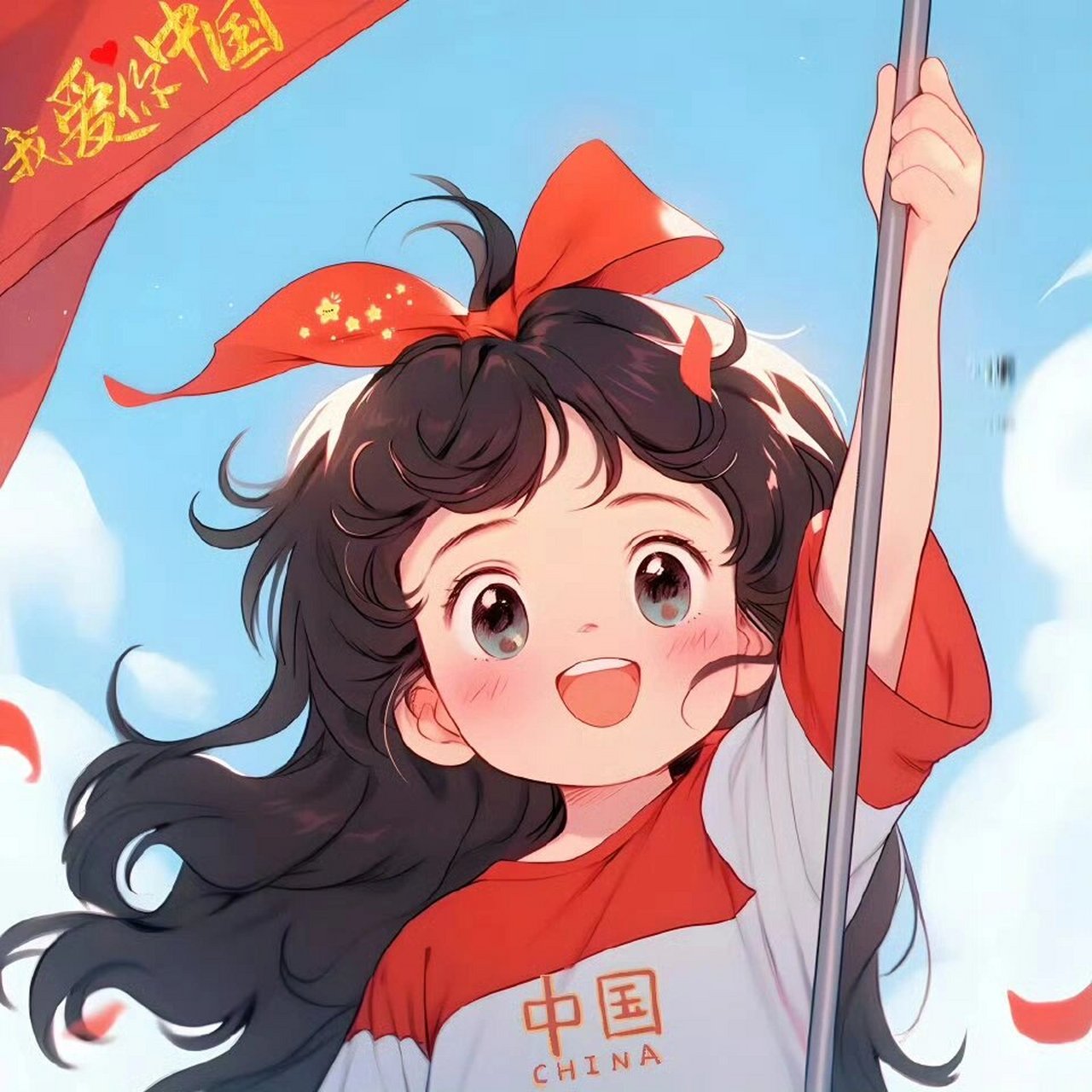 十一#爱国女生卡通图像         配图