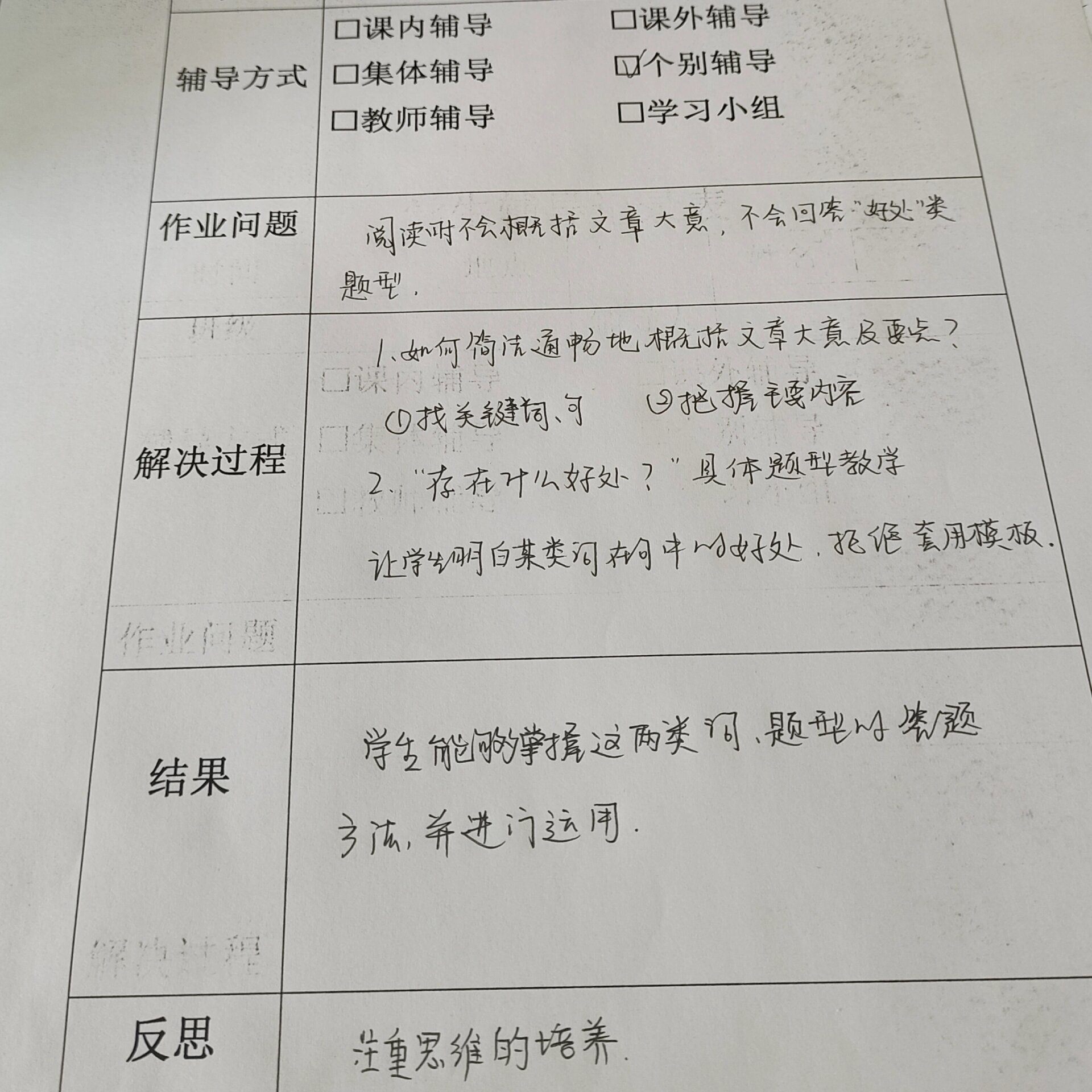 学生精准辅导记录表