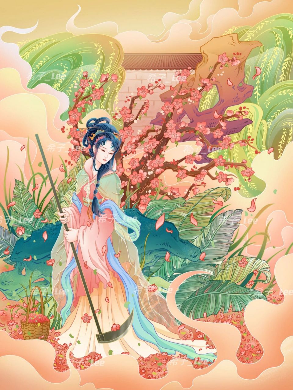 国风插画 名著系列 红楼梦之黛玉葬花94 约定的新作品来了～凄美的