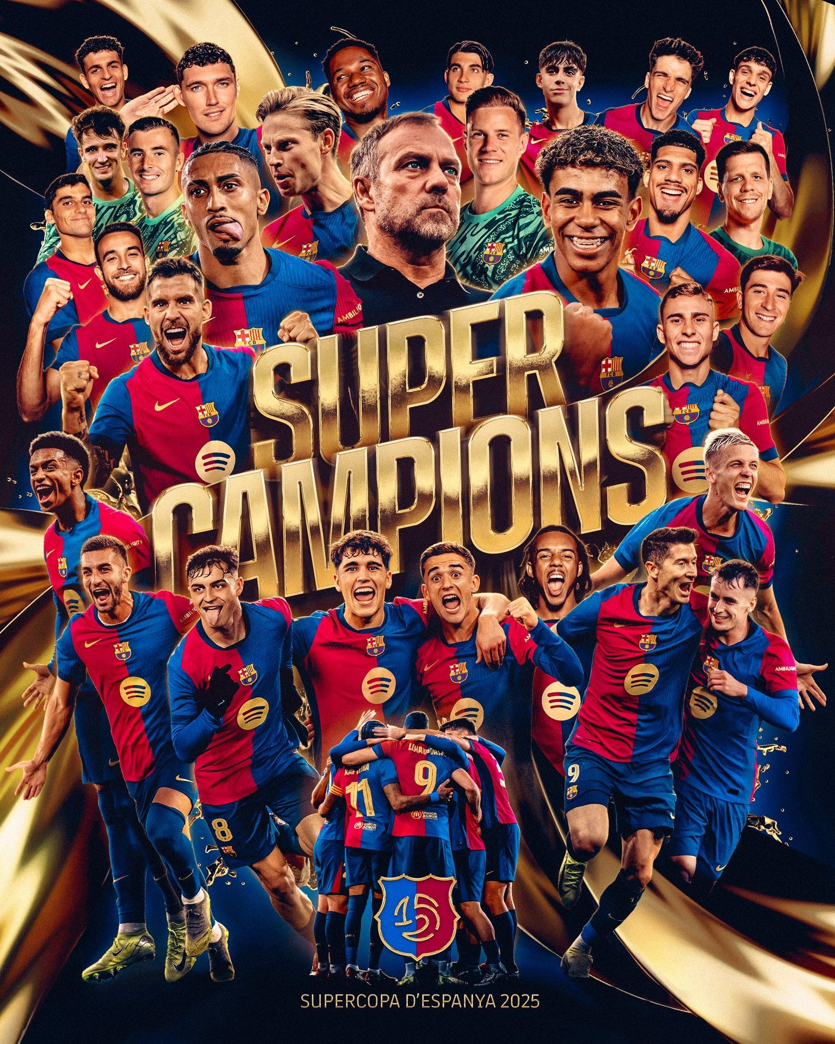 这也是弗里克执教巴萨的第一个冠军,巴萨第15次夺得西超杯领跑冠军