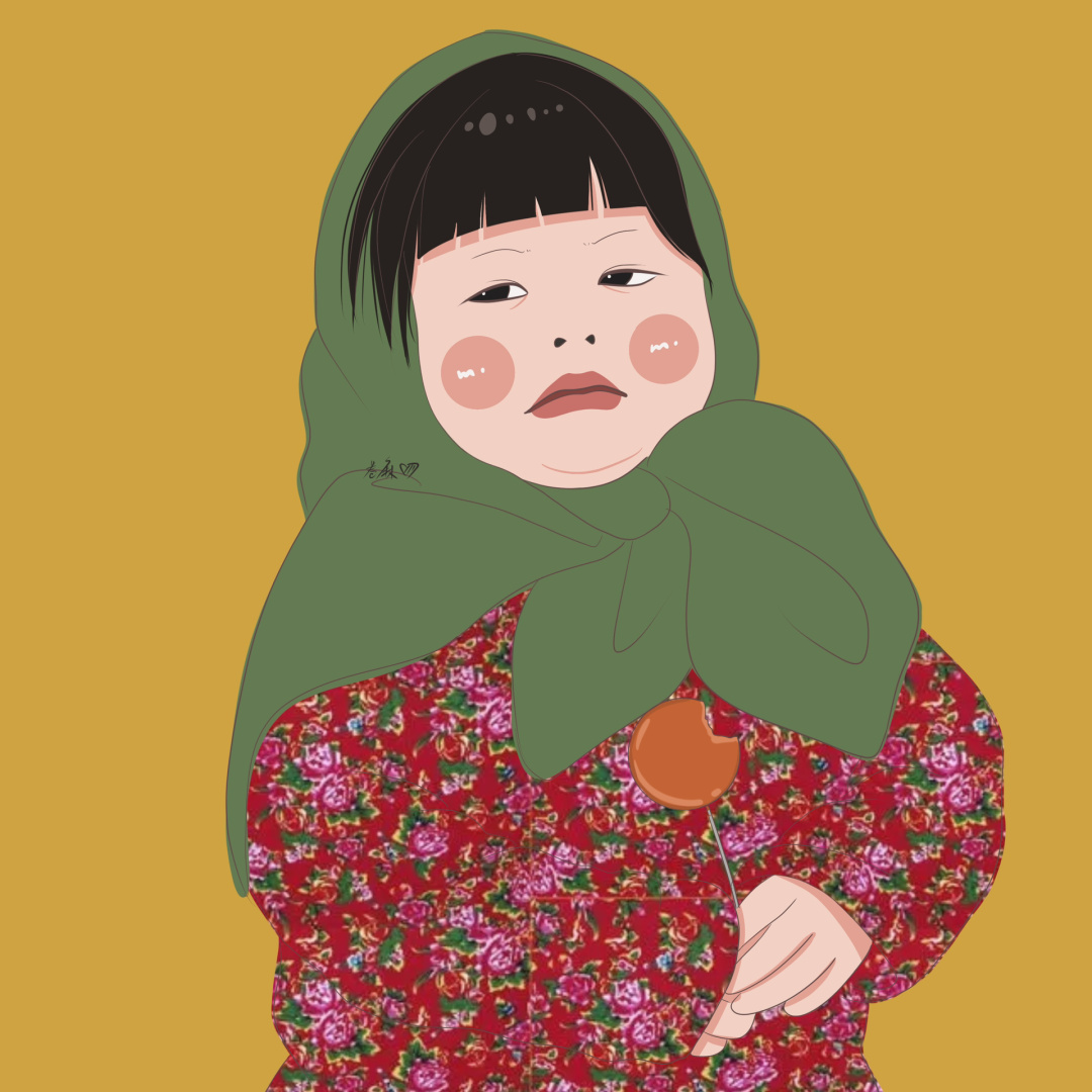 大花袄小女孩 图片二改商用去签名 搬运临摹请注明出处 #手绘头像