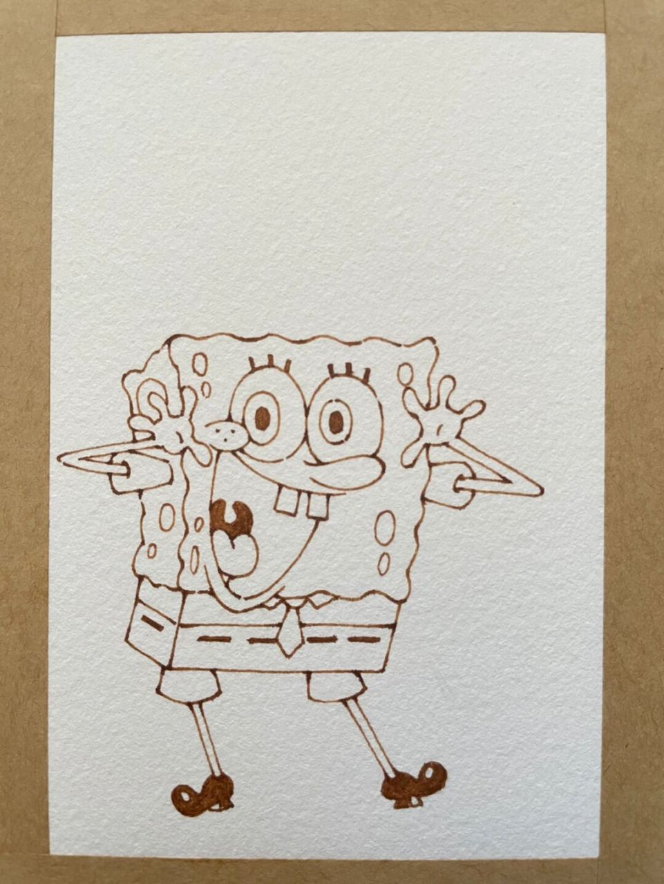 自制书签92钢笔淡彩海绵宝宝派大星～附过程 第二次画海绵宝宝和