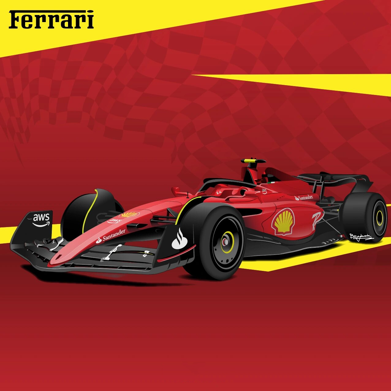 f1系列 手绘法拉利 sf75 f1赛车头像插画