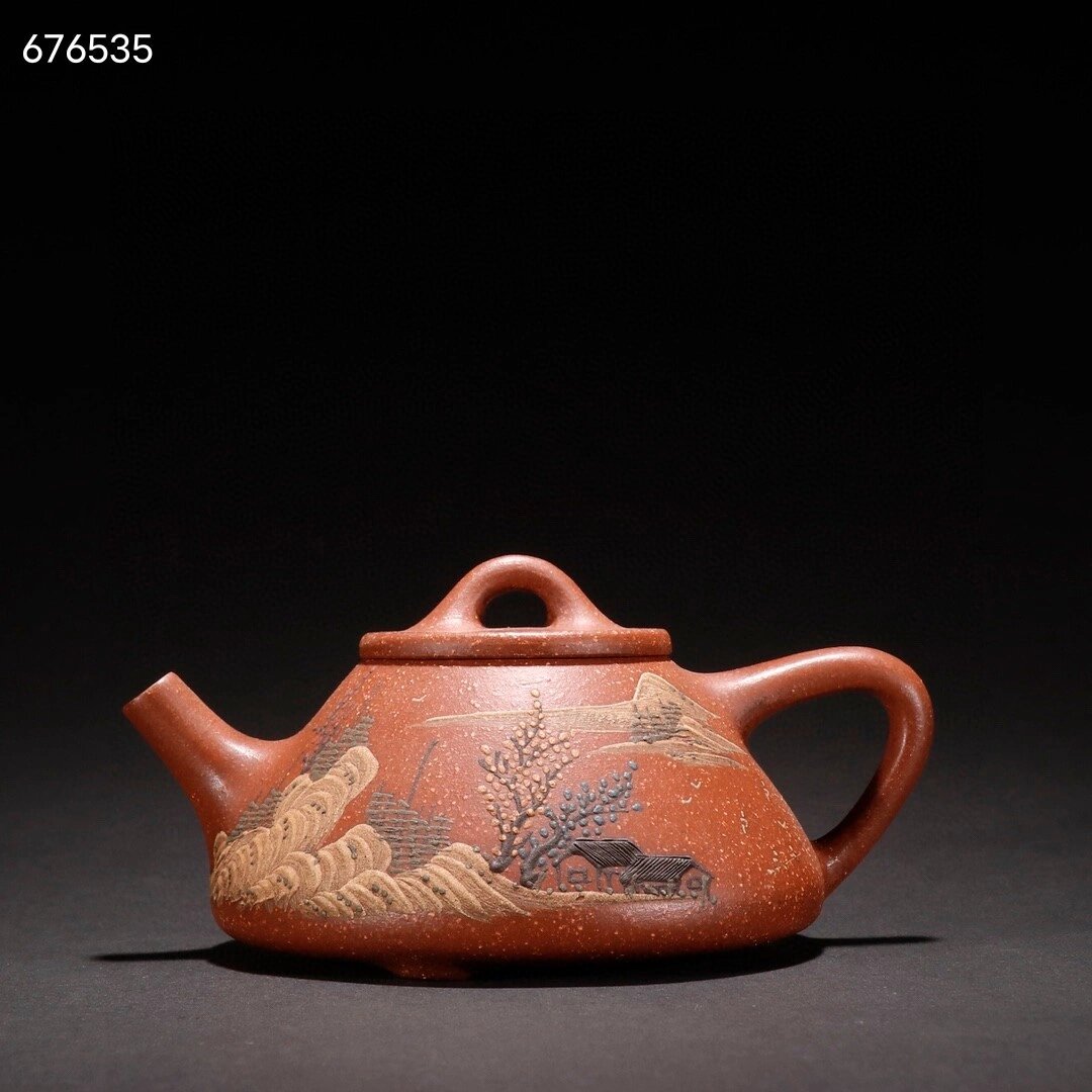 福记款·紫砂山水茶壶. 规格:高7.4宽15.