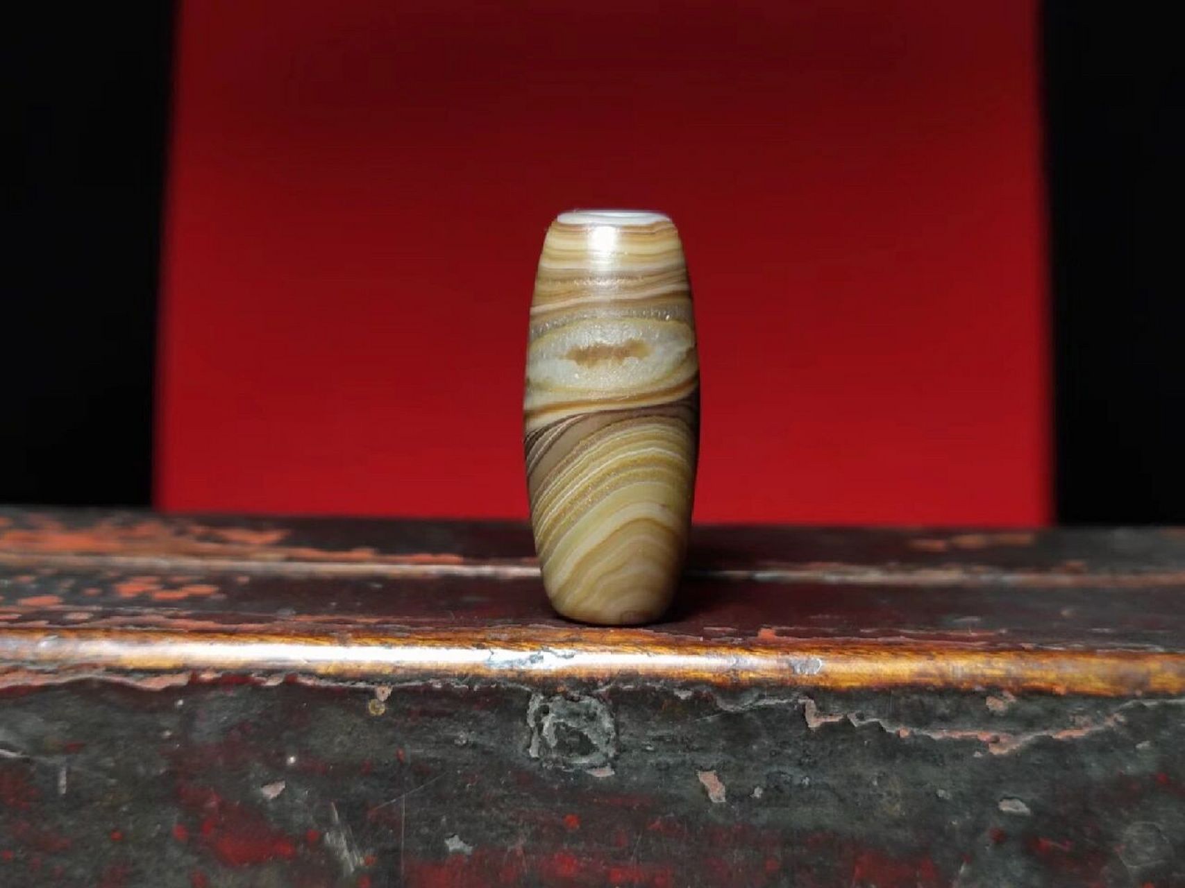 清代凤眼老缠丝玛瑙珠 吊坠配饰 尺寸:对孔29mm直径13mm