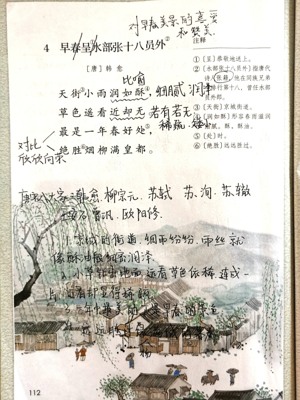古诗四《早春呈水部张十八员外》 六下语文笔记《早春呈水部张十八
