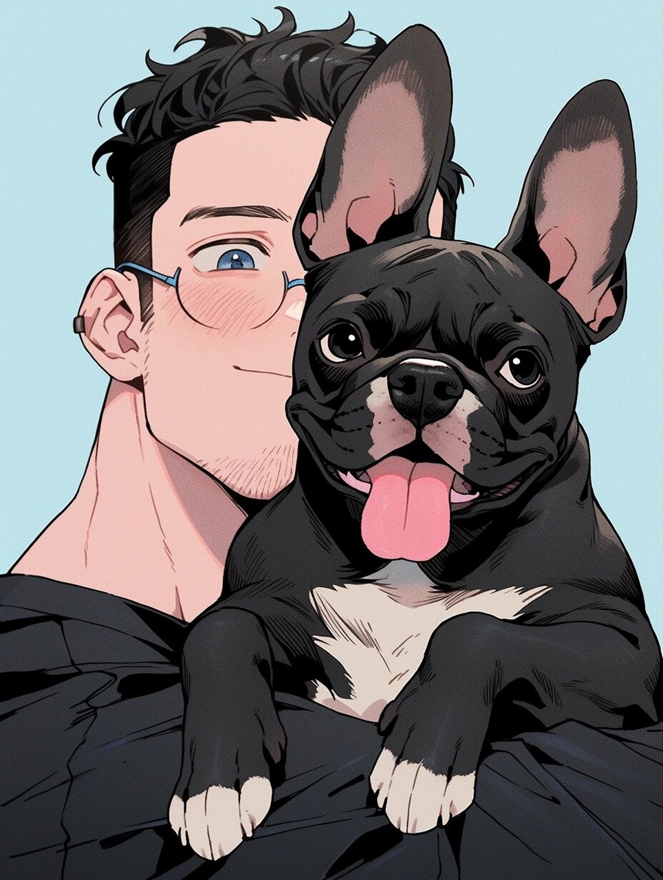 壁纸头像 | 男生和法斗崽崽的合影(戴眼镜)