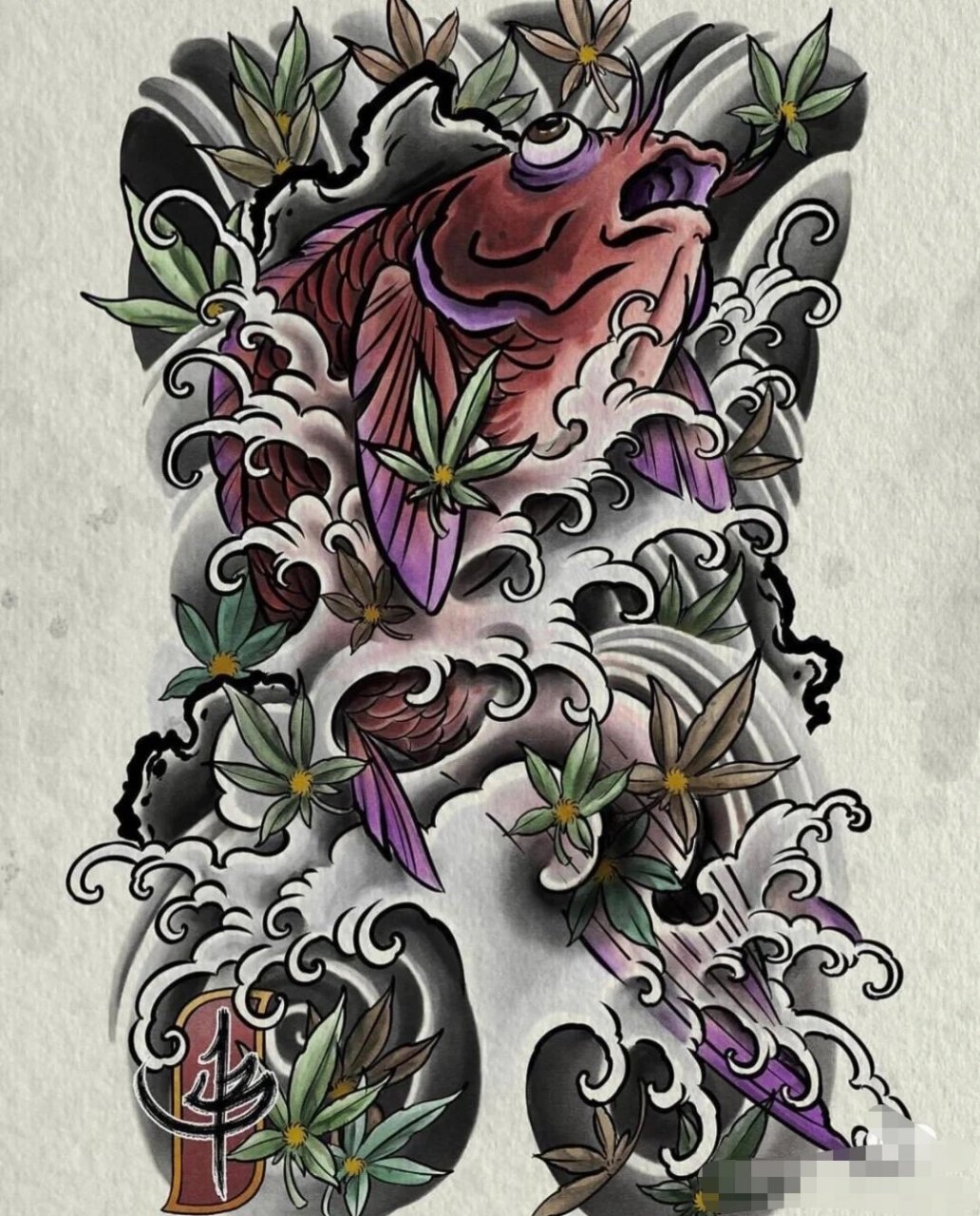 满背鲤鱼纹身 最新后背纹身