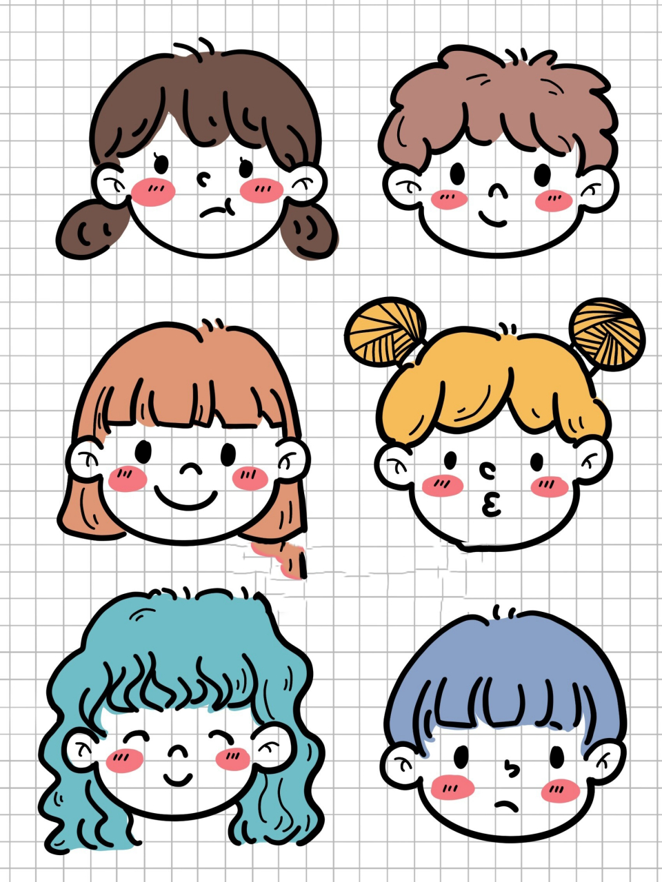 简笔画|小男孩女孩头像手帐人物素材零基础 临一只潘特 时光会看得见