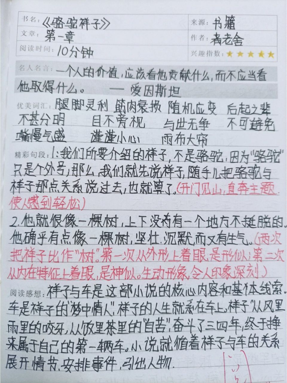《骆驼祥子》读书笔记 第一章!我会续更的!看主页