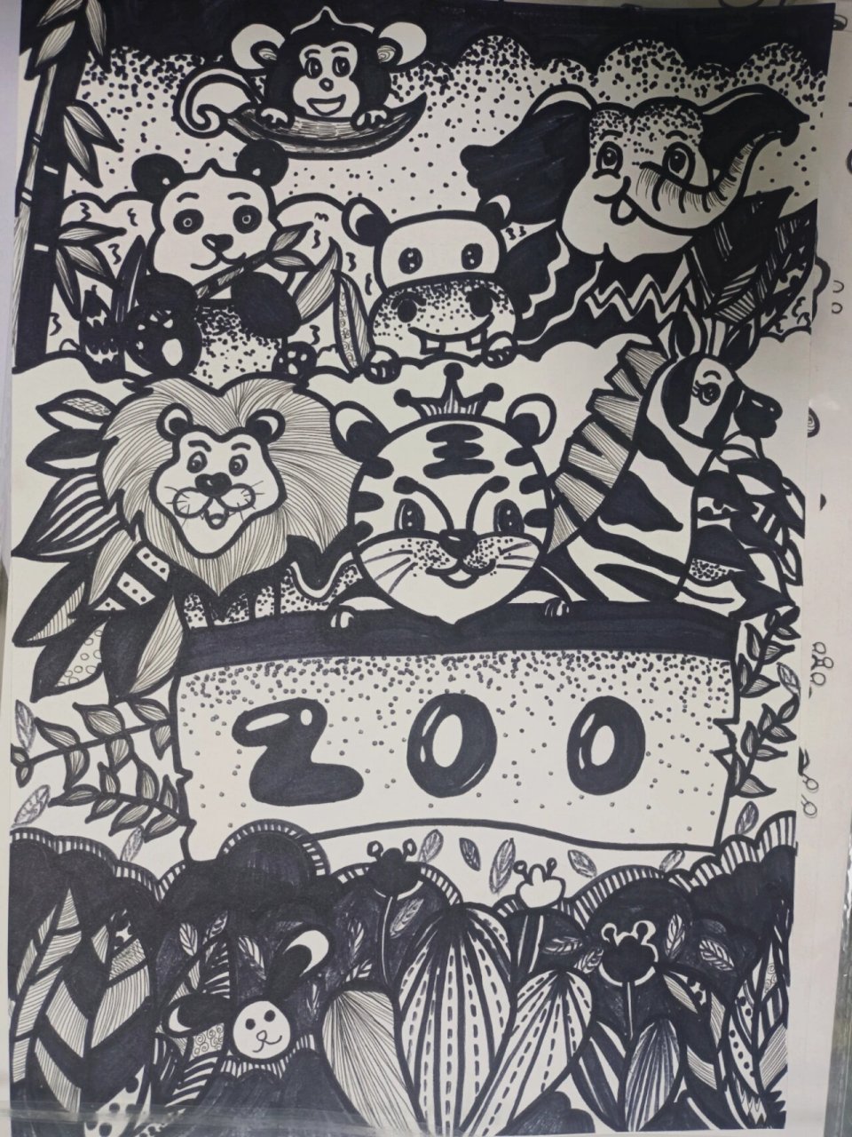 创意动物园 线描 速写3级考级,《动物园的一天》,创意线描