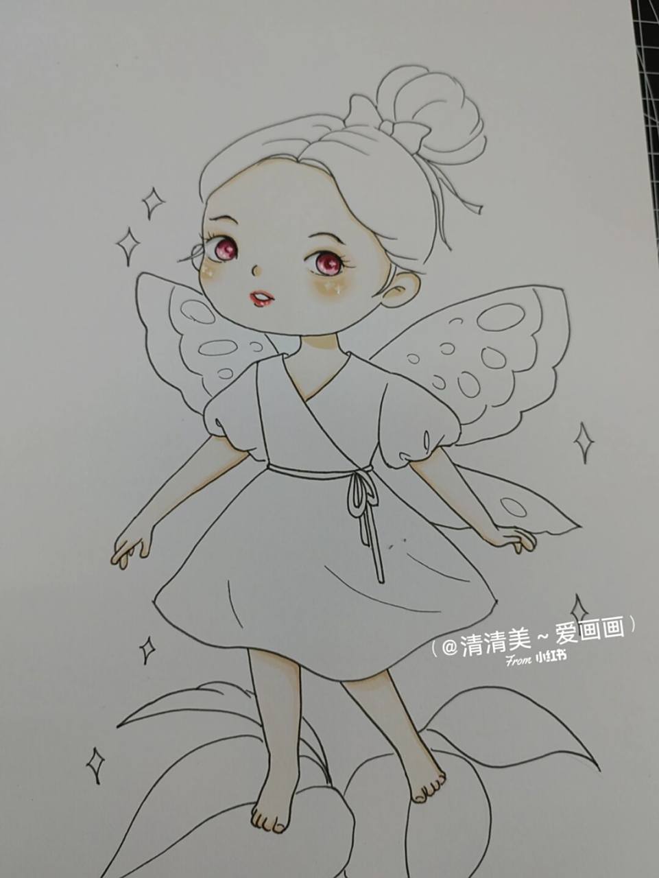 可可爱爱的蝴蝶小精灵 #马克笔手绘# #画画##小精灵# #人物插画