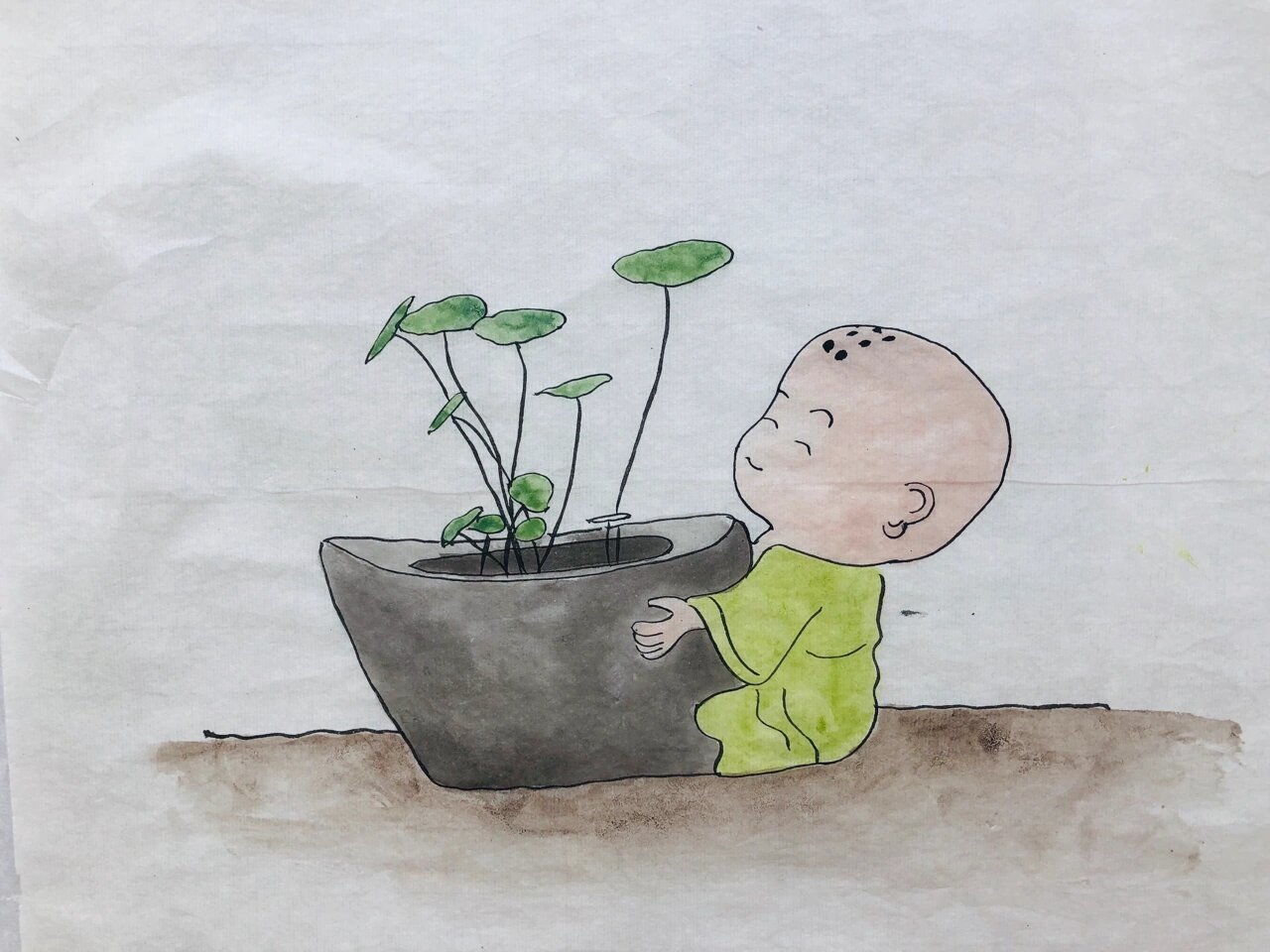 国画系列:可爱小和尚  :治愈