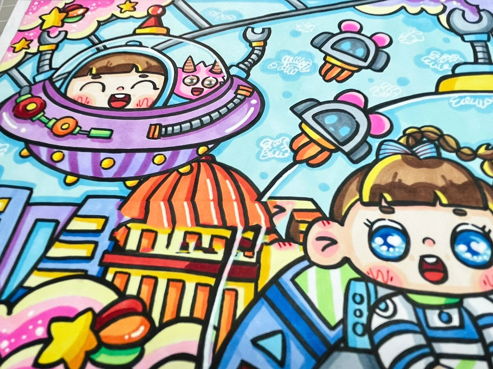 未来城市主题画 科技主题儿童画 原创作品临摹记得标明出处