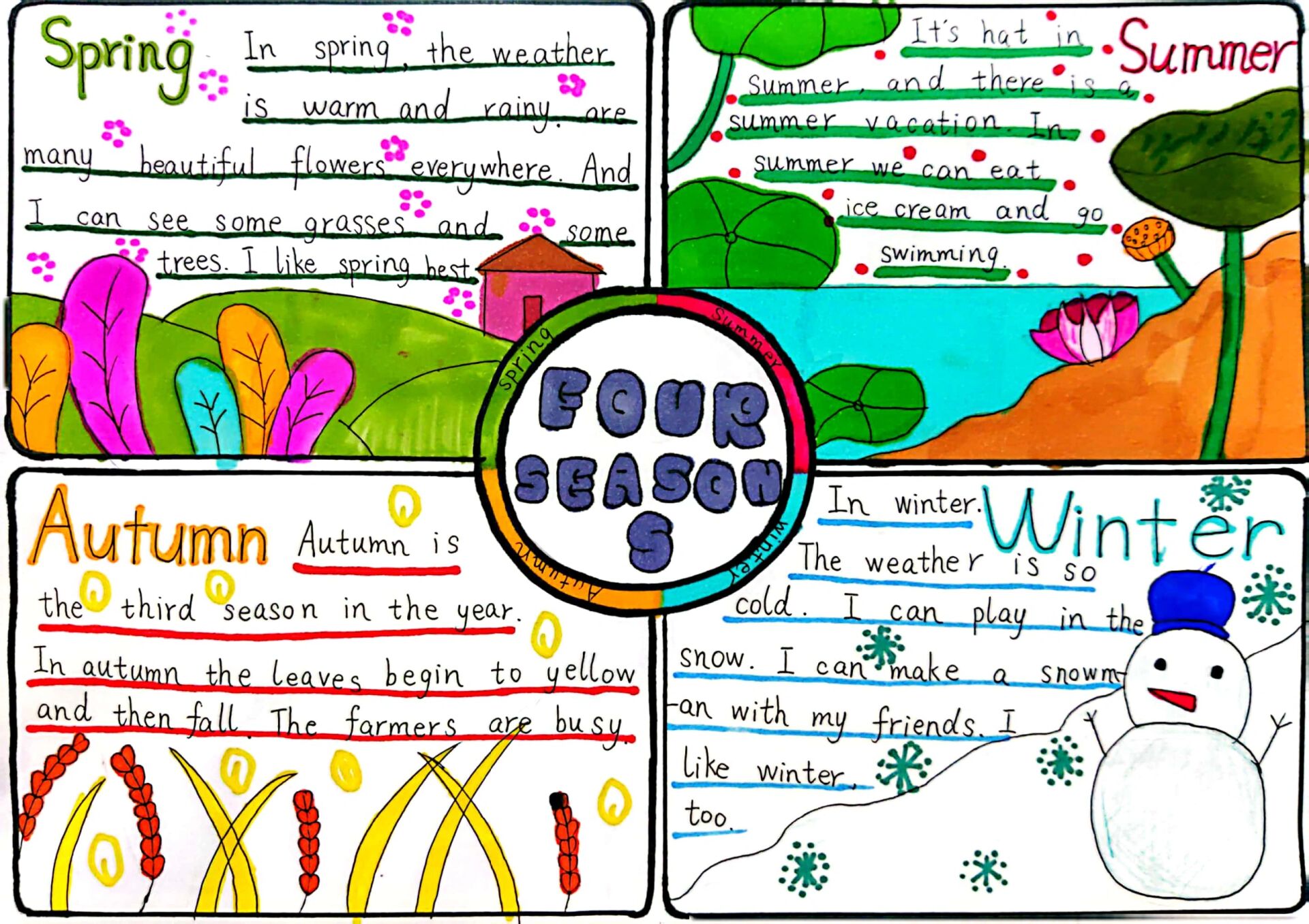 五下u2 four seasons 四季英语手抄