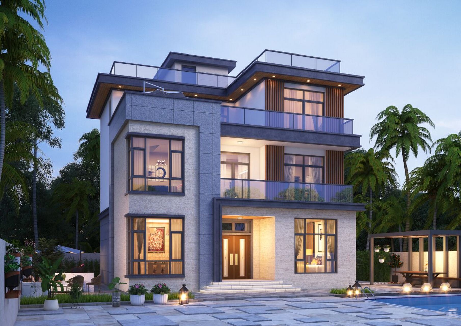 三层现代风别墅,简约利落很有时代美感 93房屋概况 编号: dc1015