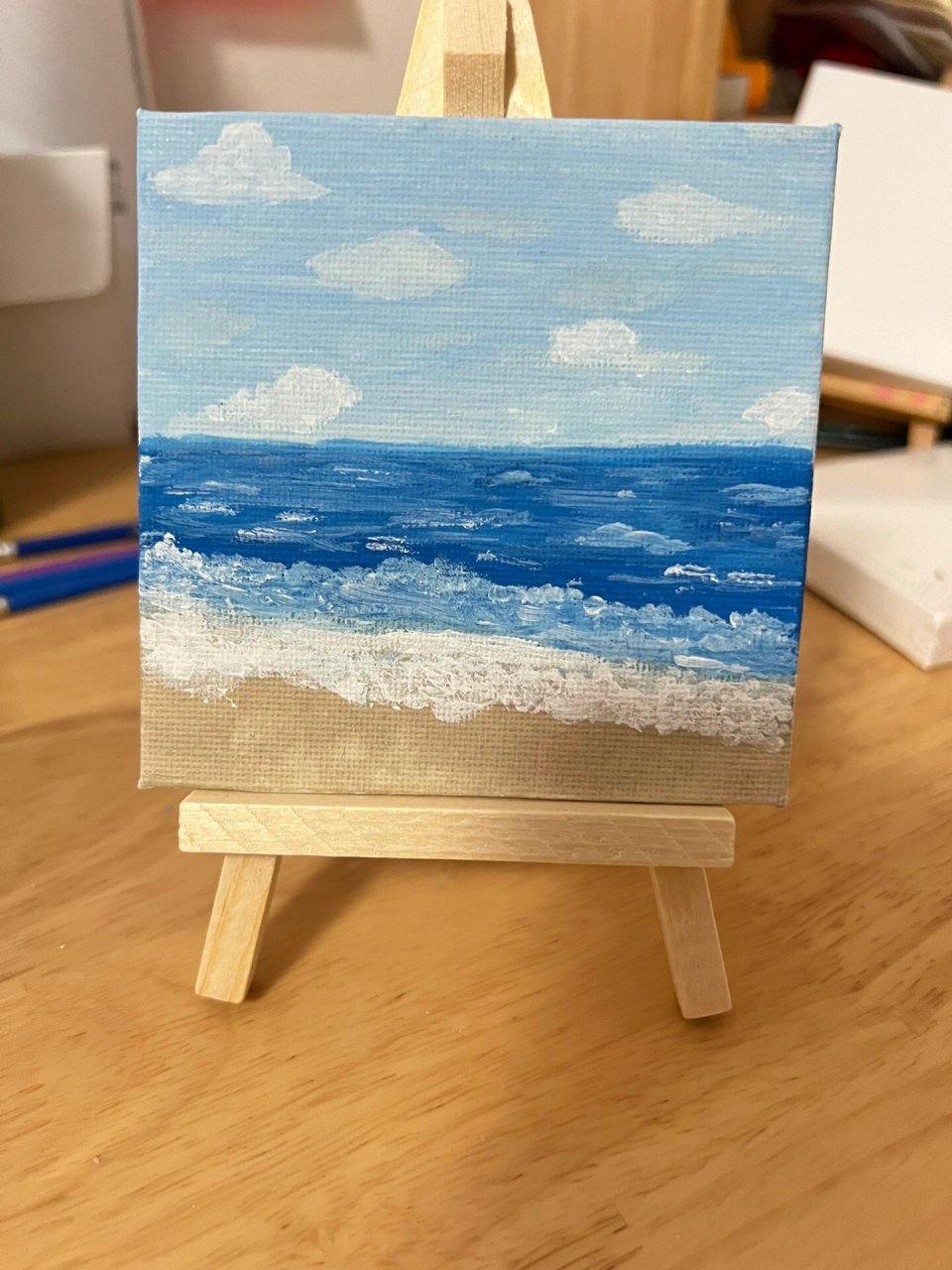 小画板画画|超好看的大海 沙滩 白云 一直想画大海,终于在一个天合