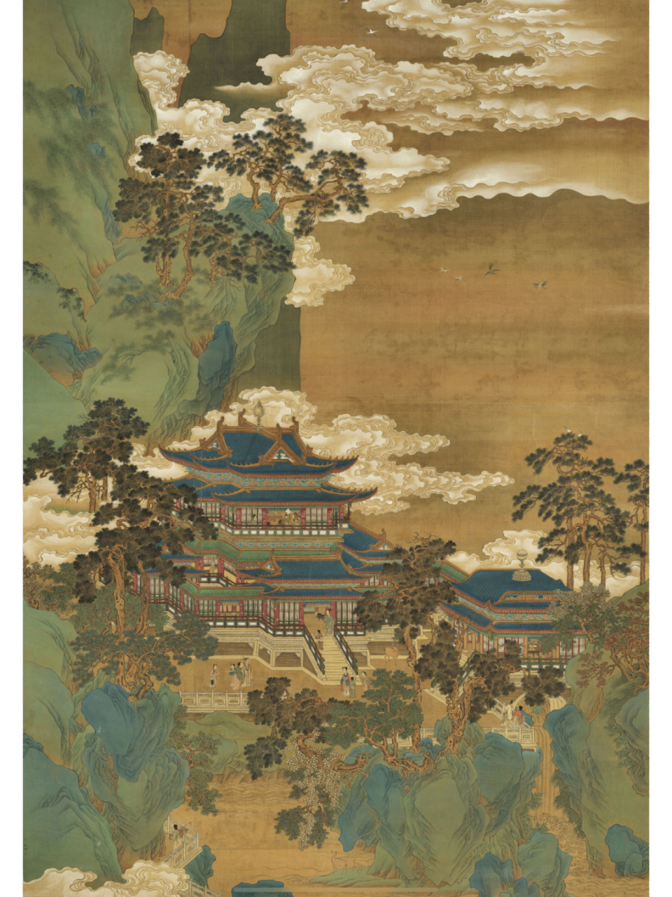 仙山楼阁图丨带你畅游宋代山水 本幅画仙山楼阁,用色清润,山腰白云横