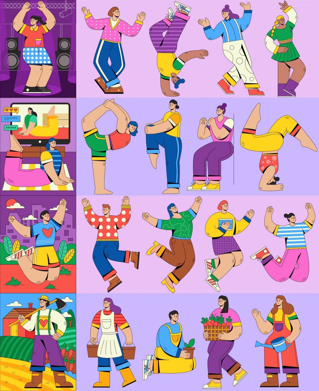 98插画教程|扁平风人物插画(各种动势) 1.