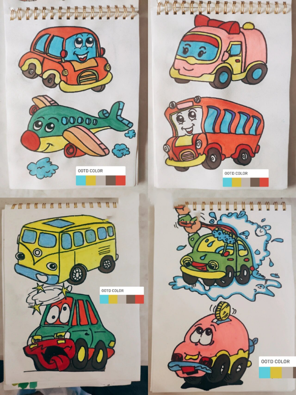 交通工具简笔画拟人 以前网课练习的作业千奇百怪的配色