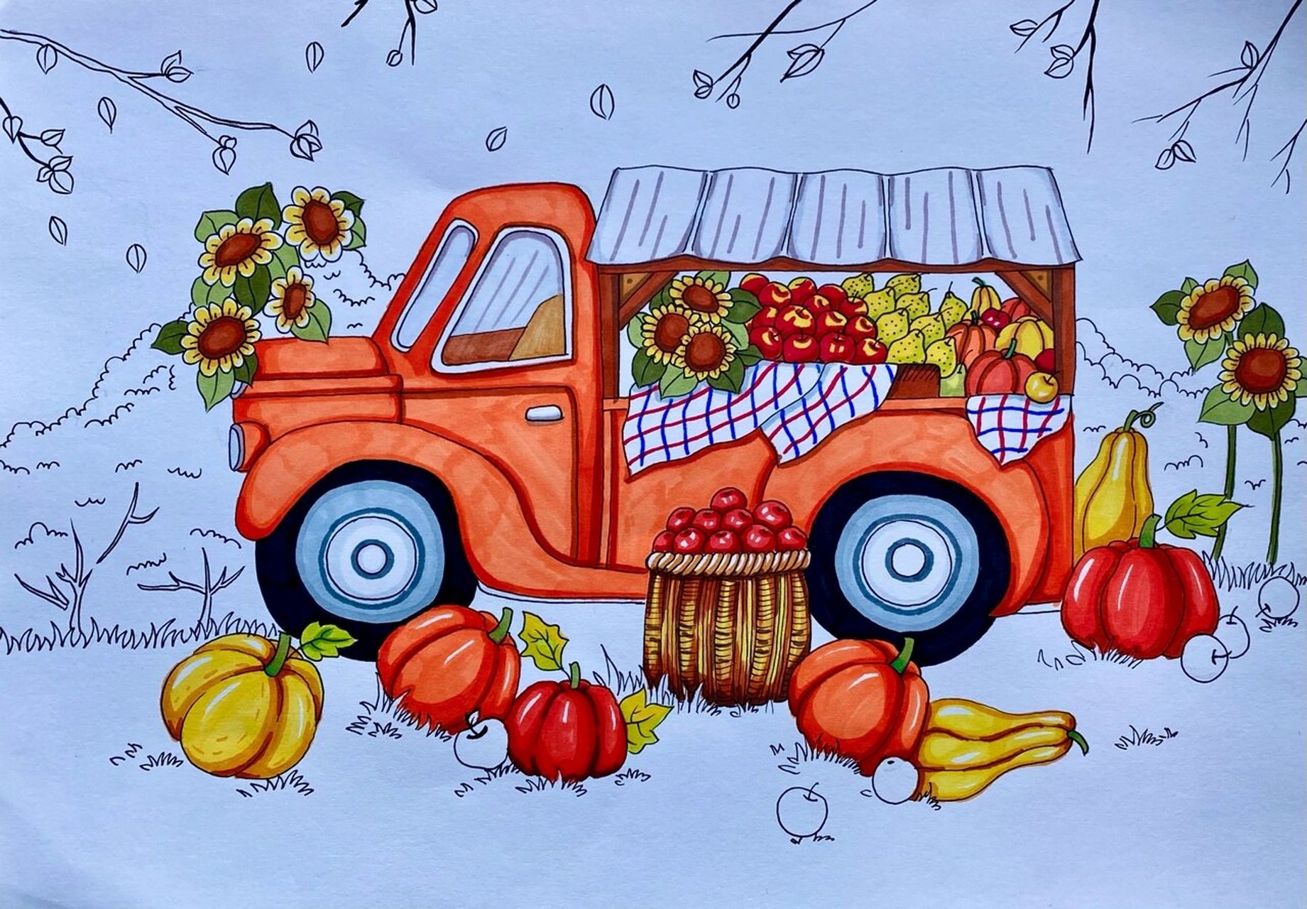 创意插画-丰收的秋日(我心中的秋天)儿童画 秋日硕果累累,正是丰收的