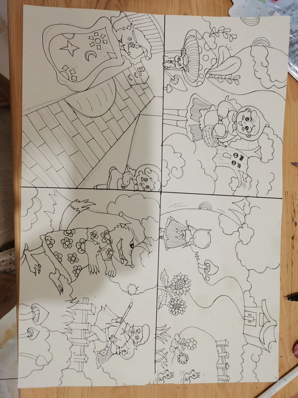 临摹的小红帽与大灰狼连环画故事