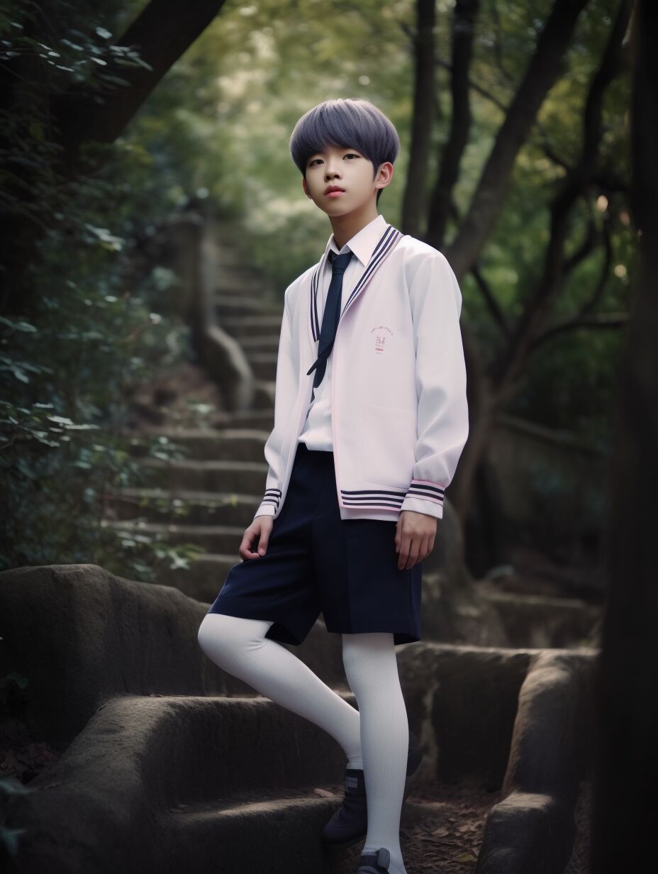 独特穿搭:过膝袜让男生的校服更有个性