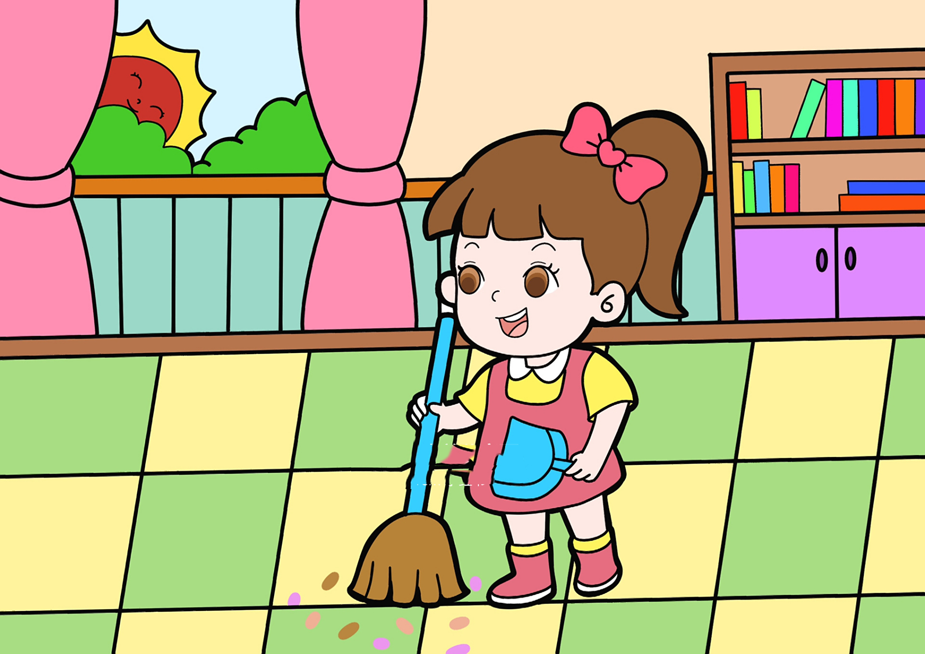 五一劳动节主题画 小女孩儿童画