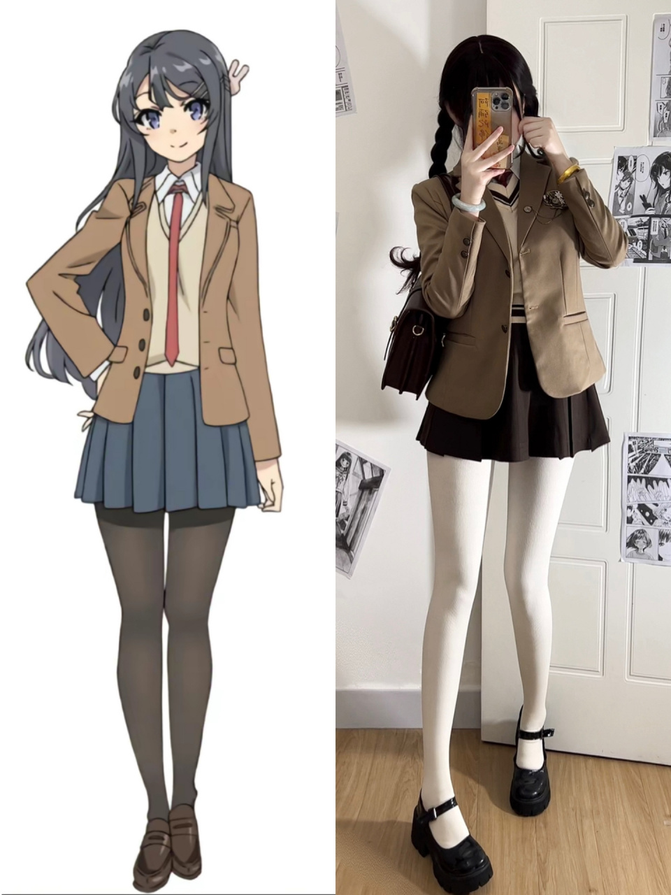 178/128 麻衣学姐穿搭配白丝～ 好喜欢这一套咖色jk套装 搭配白丝学院