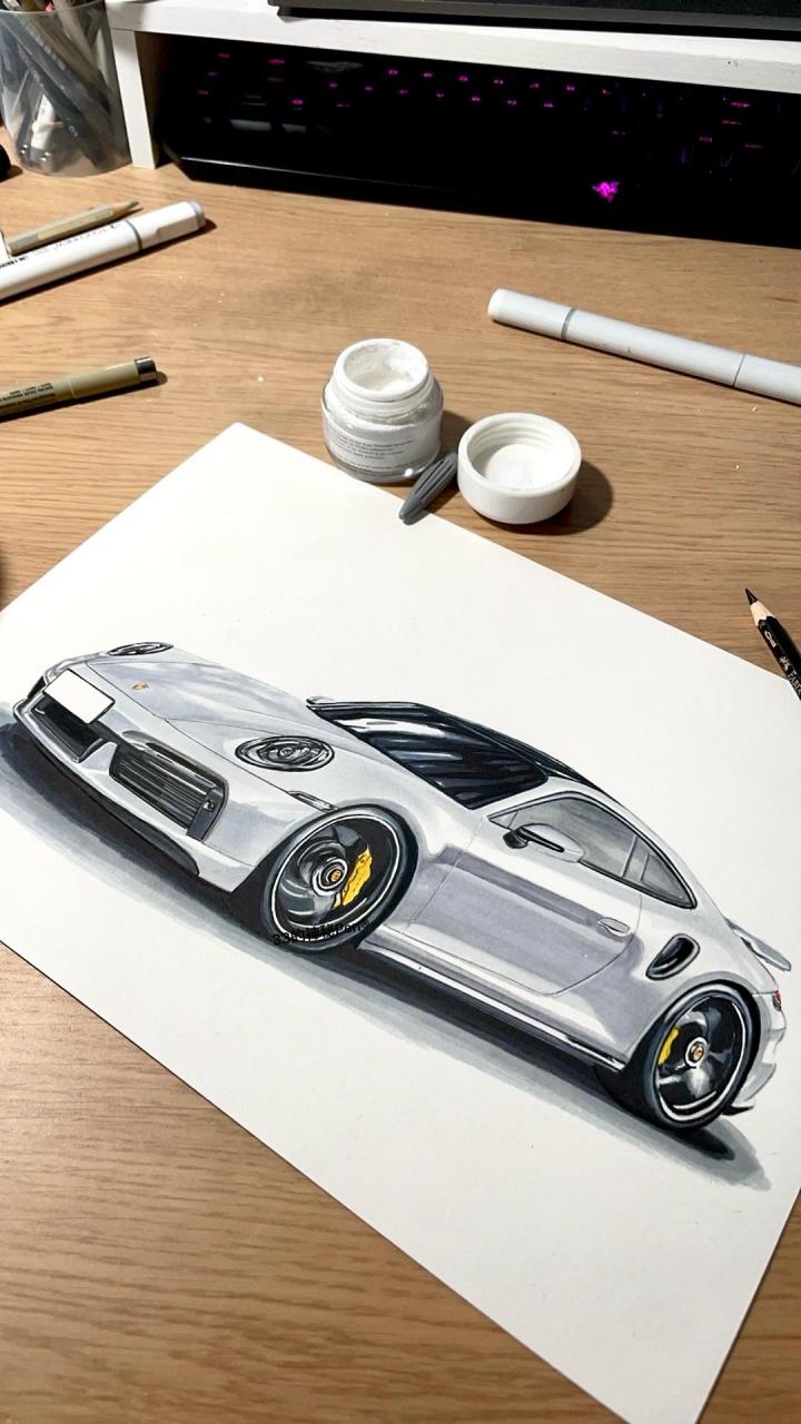 【马克笔•彩铅•手绘】保时捷911.