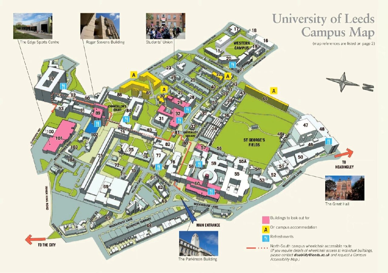 从此上课不迷路 为了大家初到利兹大学不迷茫,给大家奉上利兹大学地图