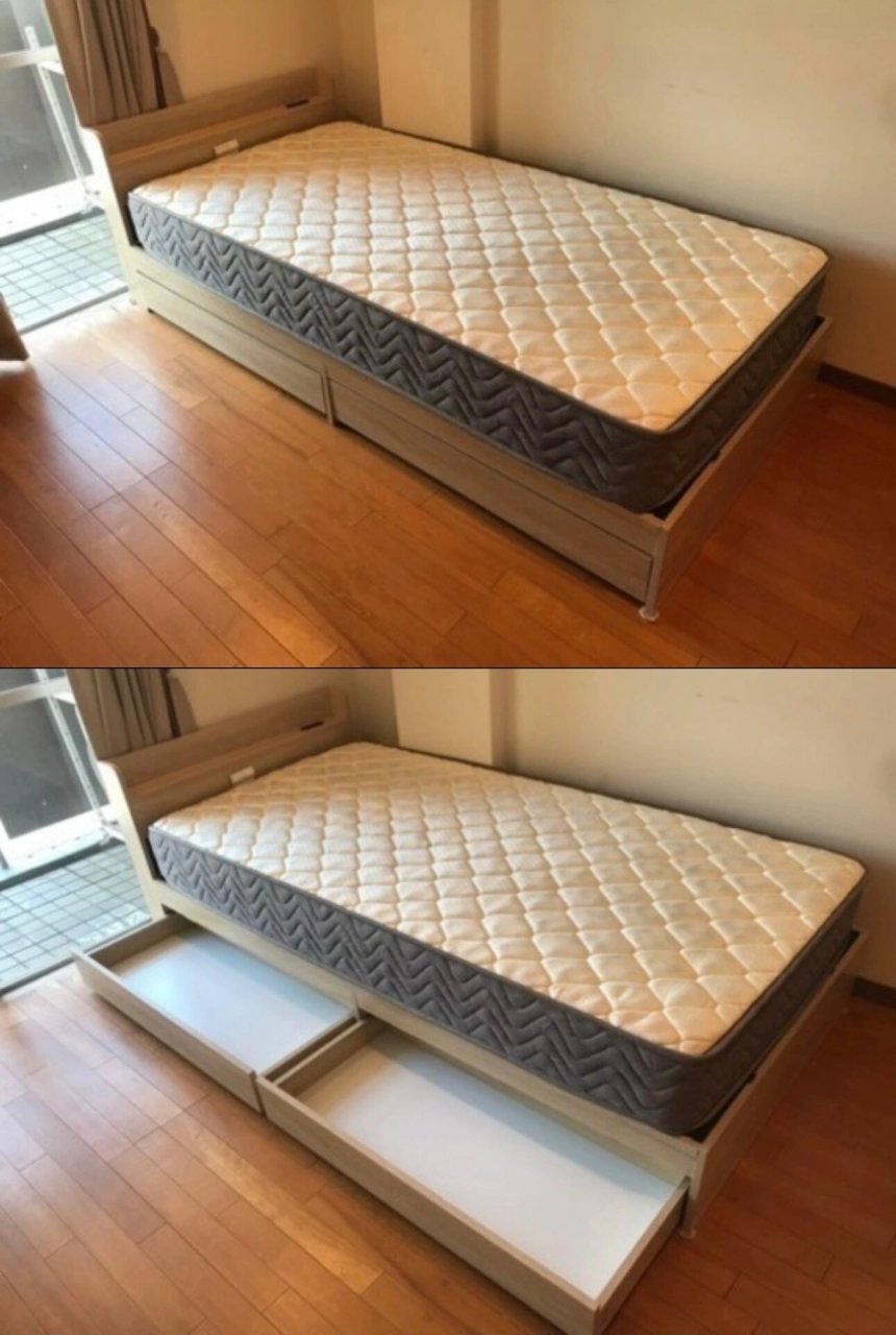 中古ニトリ单人床 一套1米×2米 带抽屉 带电源  状态好  可送货上门