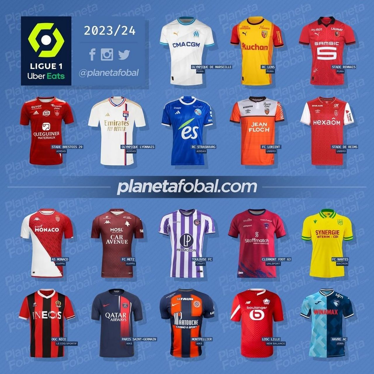 法甲2023-24赛季各俱乐部主场球衣 #足球#0202#小红书竞技场#02