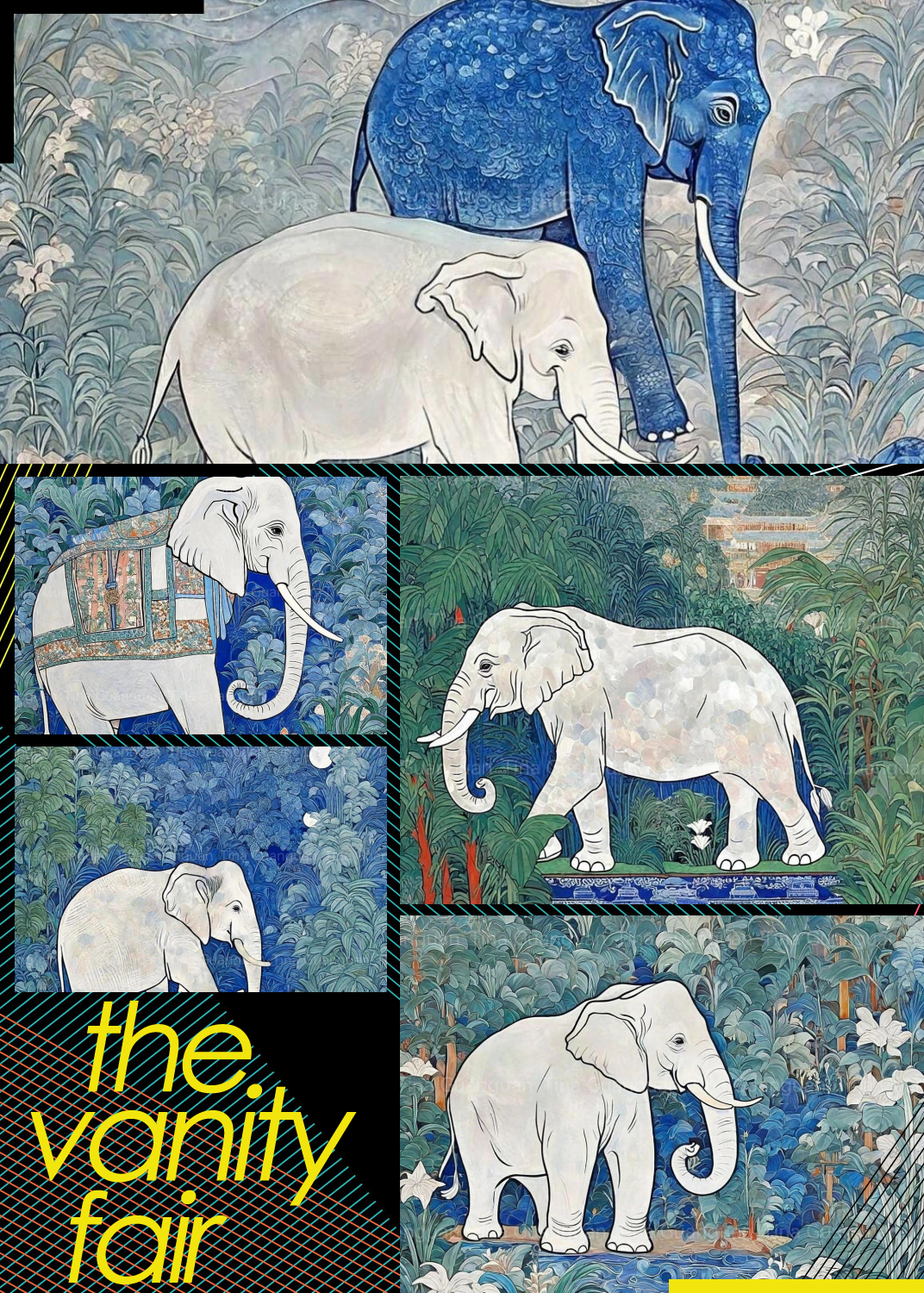 东方美学 | 青花瓷与螺钿艺术《西双版纳的大象》:一幅融合中国非物质