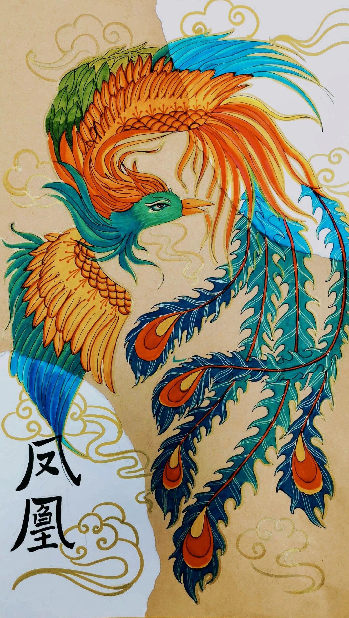 弘扬中华传统文化,创意线描儿童画《凤凰》