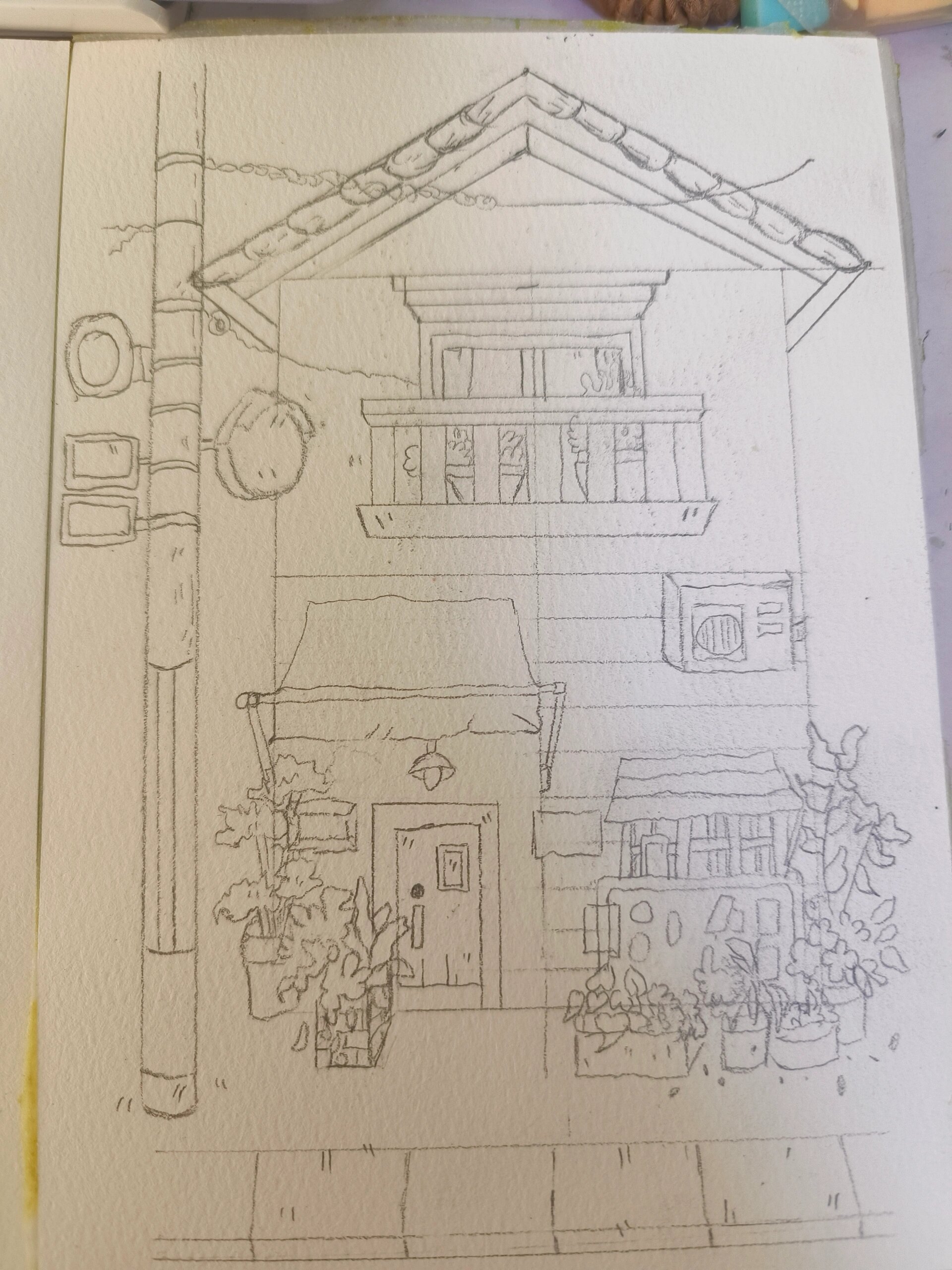 钢笔淡彩|梵高上色的小房子(附线稿) 梵高的色彩真的好清透 适合用来