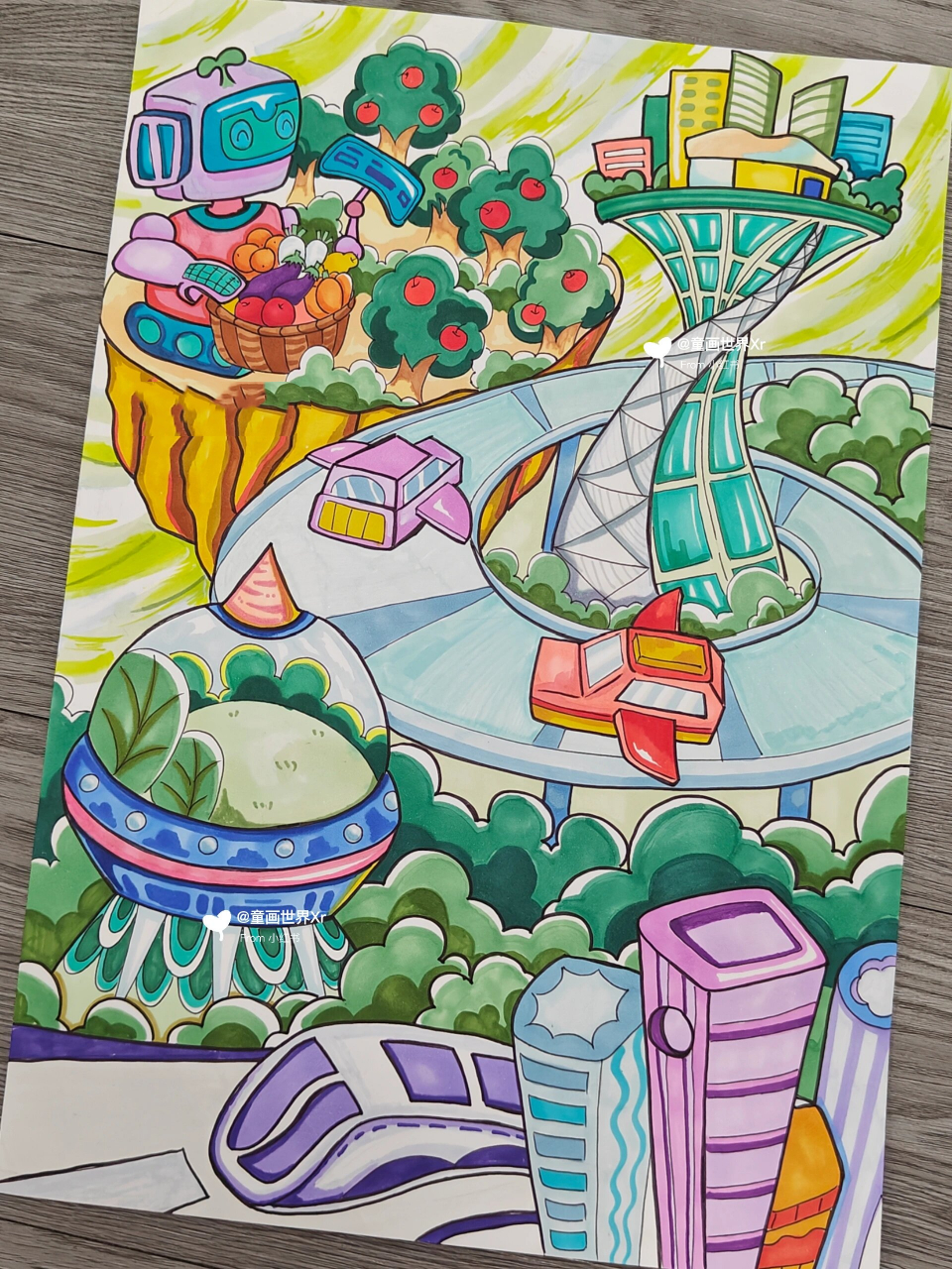 马克笔科幻画~未来绿色城市主题 标题:未来绿色城市 正文: 在这个城市
