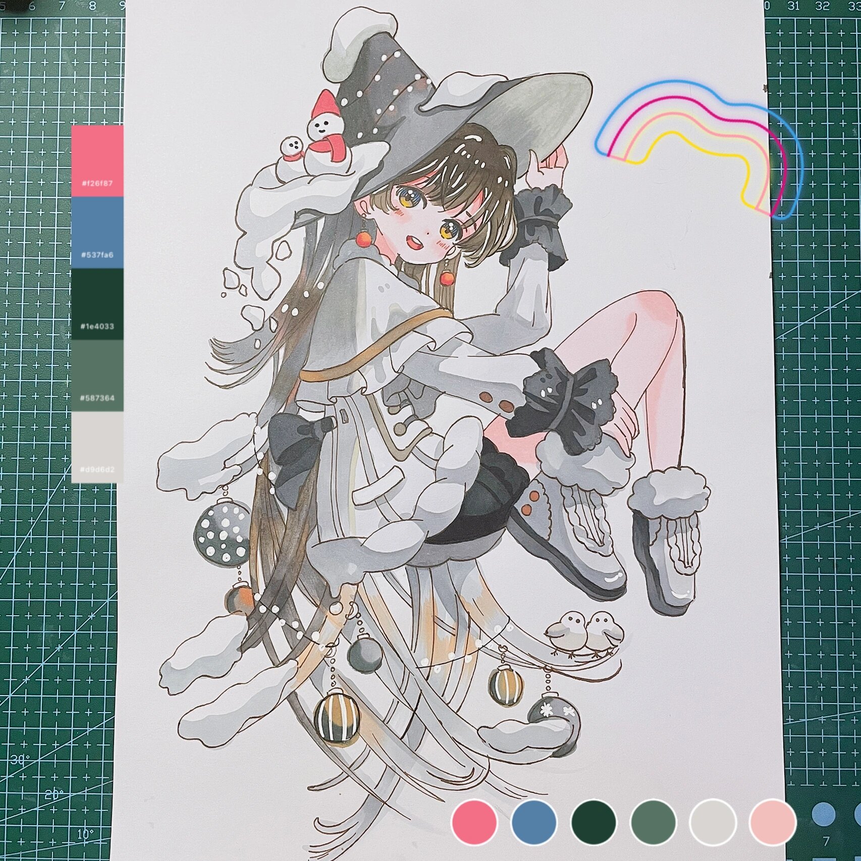 马克笔动漫手绘|同色系少女|含过程线稿