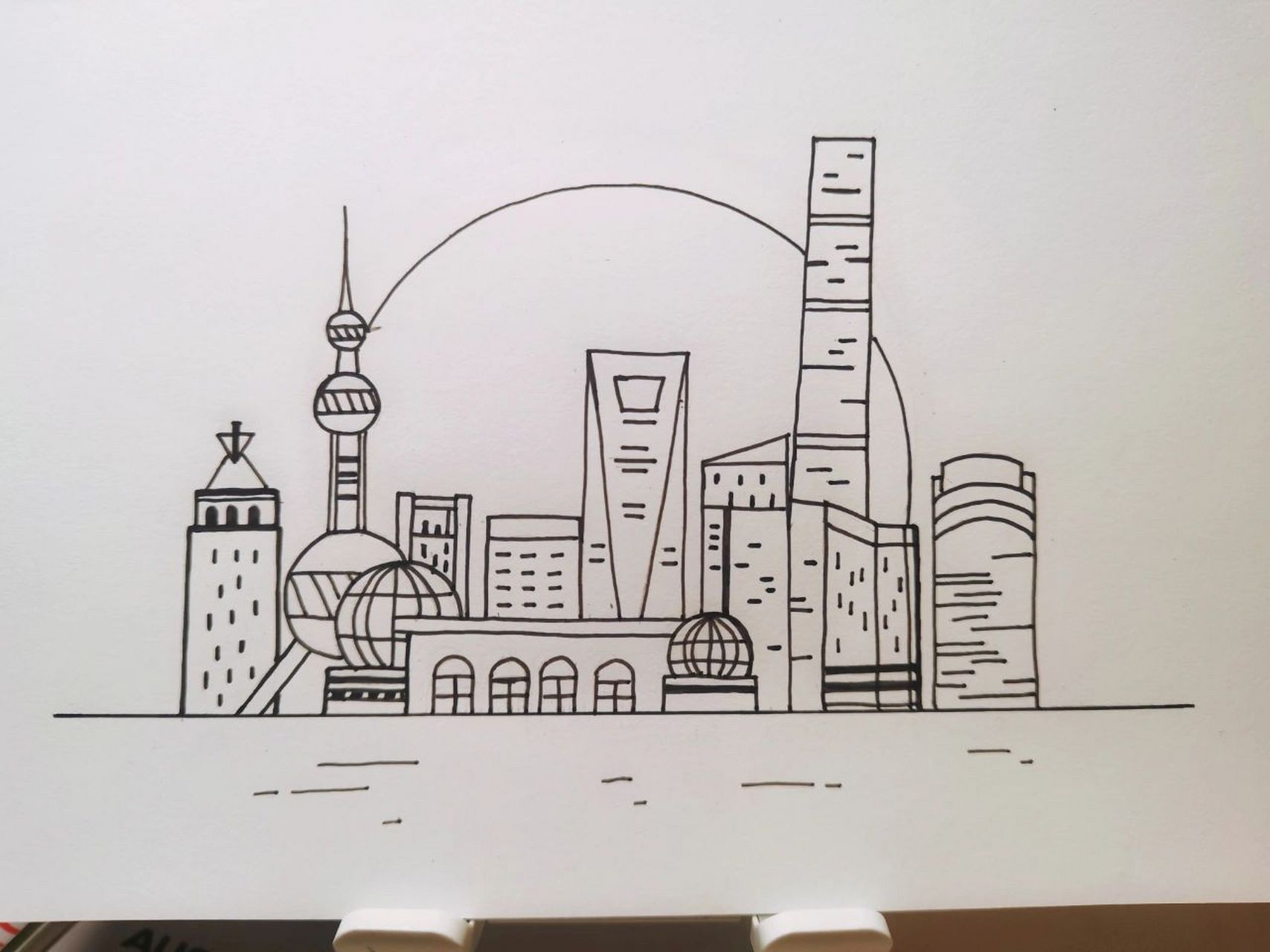 黑白简笔画d32——上海外滩(含步骤) 今天画画城市的房子 	 临摹自