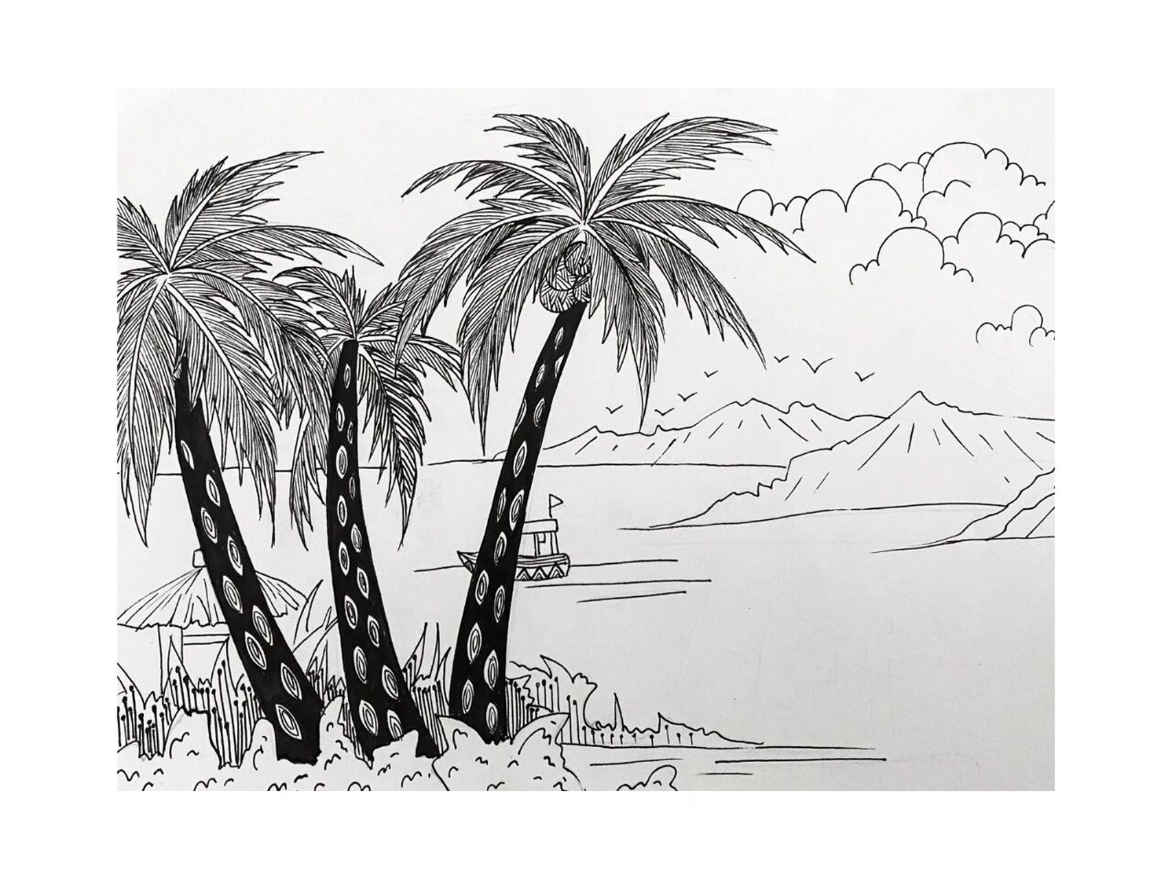 海边椰子树05 #线描# #椰子树##海边风景##创意线描