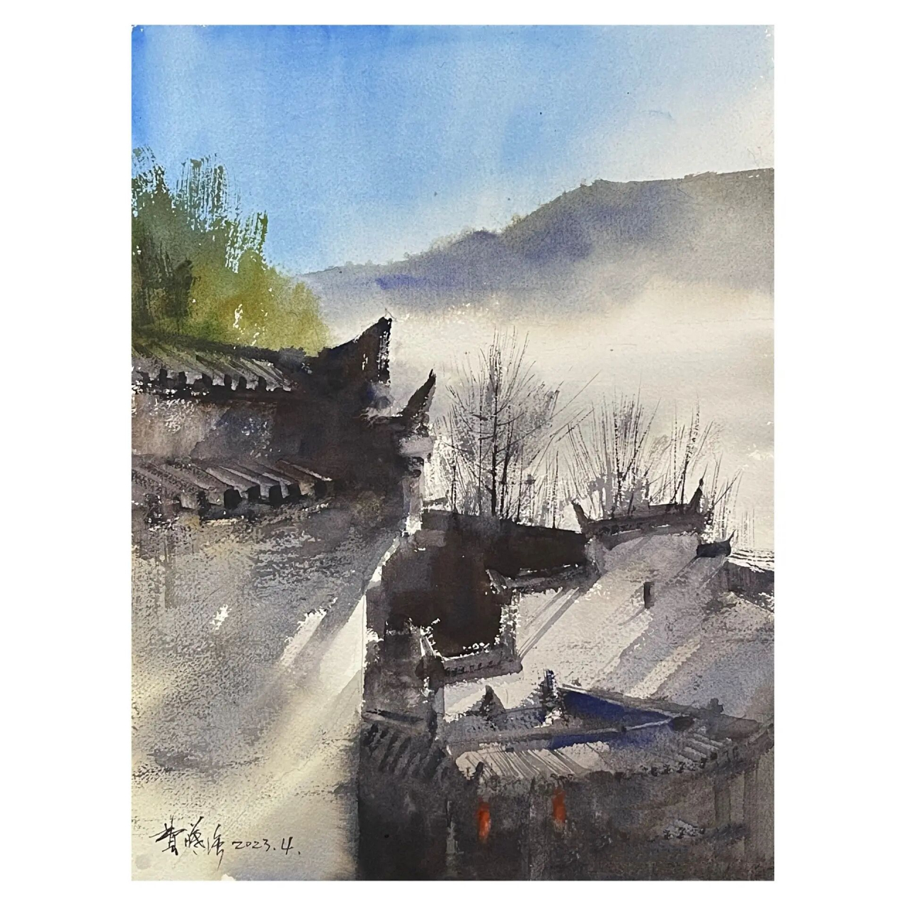 【水彩】婺源第三天下午 第三天下午室内画画:乡间小路,康源山庄之晨