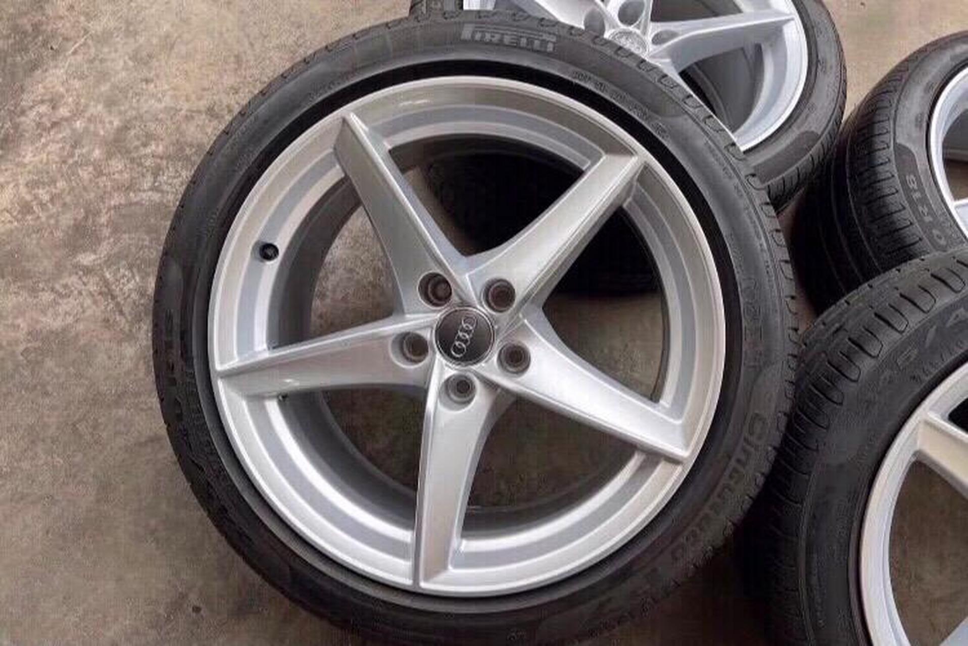奥迪a5原厂拆车五星轮毂轮胎18寸配倍耐力p7轮胎245/40r18 轮毂数据5x