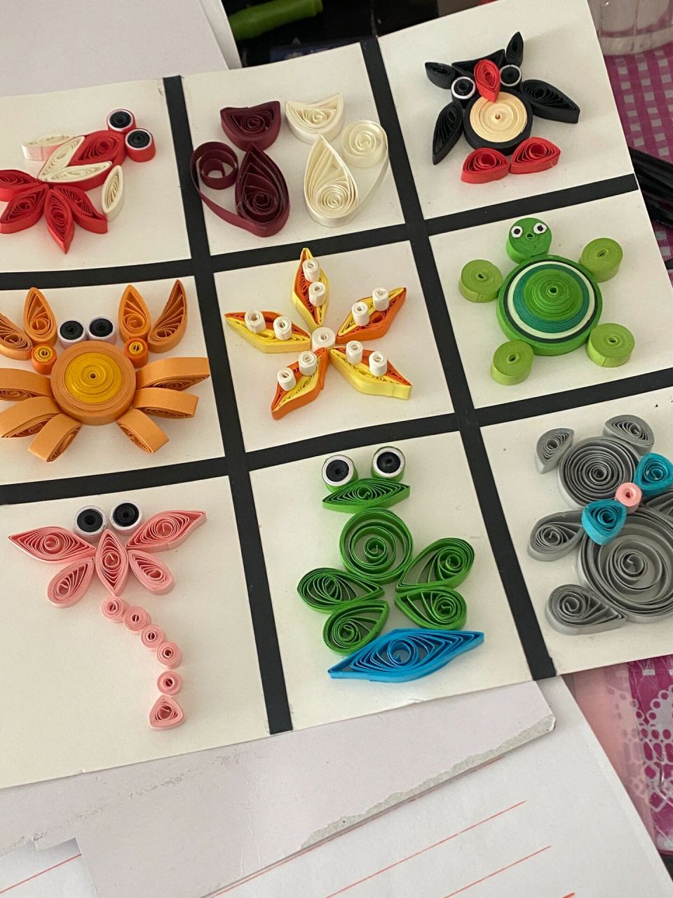 学前教育 衍纸画 学前教育 趣味动物衍纸九宫格