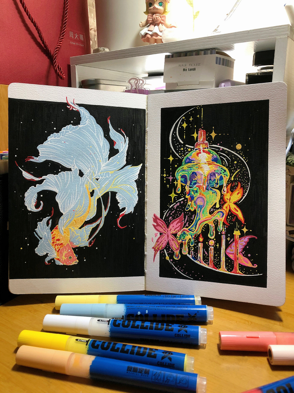 丙烯马克笔|斗鱼(附线稿) 7615:collide 94:记忆印象 临摹:酱酱