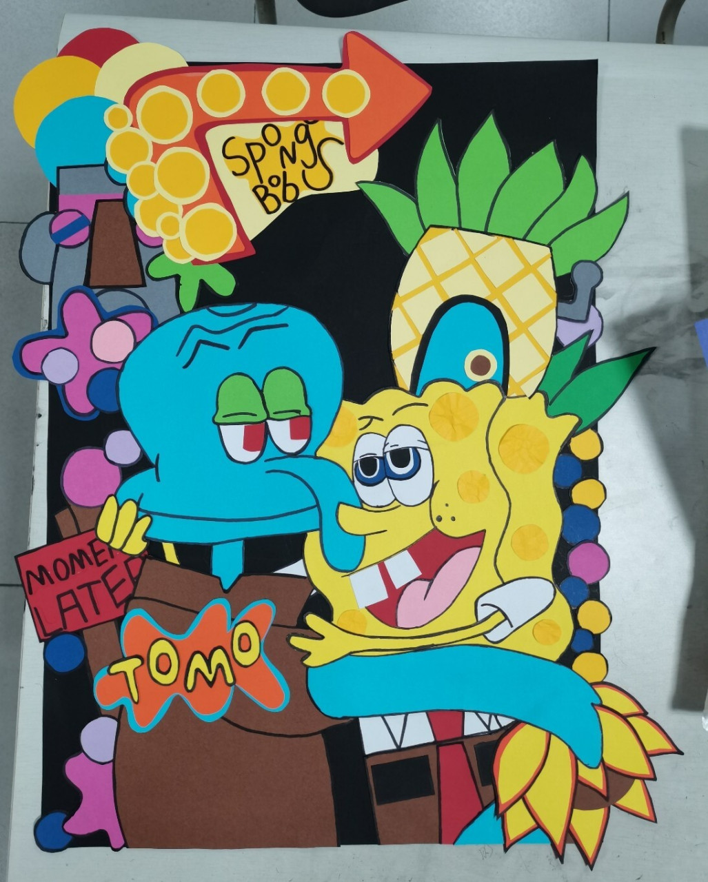 手工 纸贴画海绵宝宝章鱼哥 手工纸贴画,海绵宝宝和章鱼哥,4k大小.