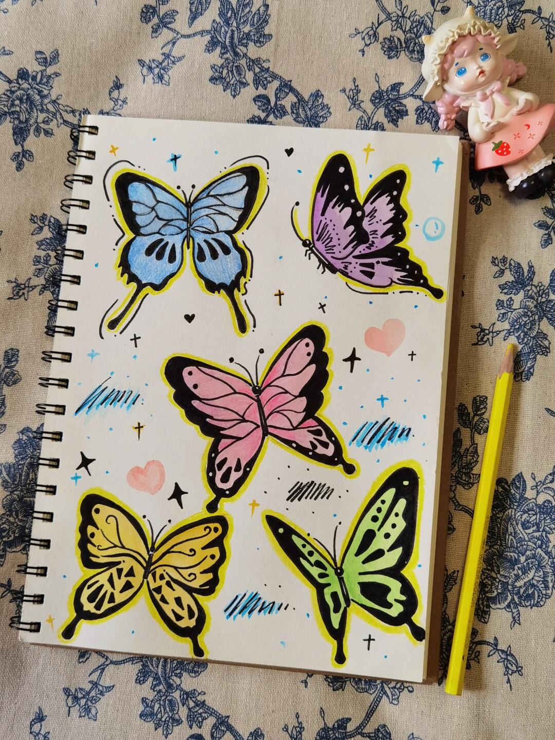 夏日七彩蝴蝶🦋手绘🎨//附细节图