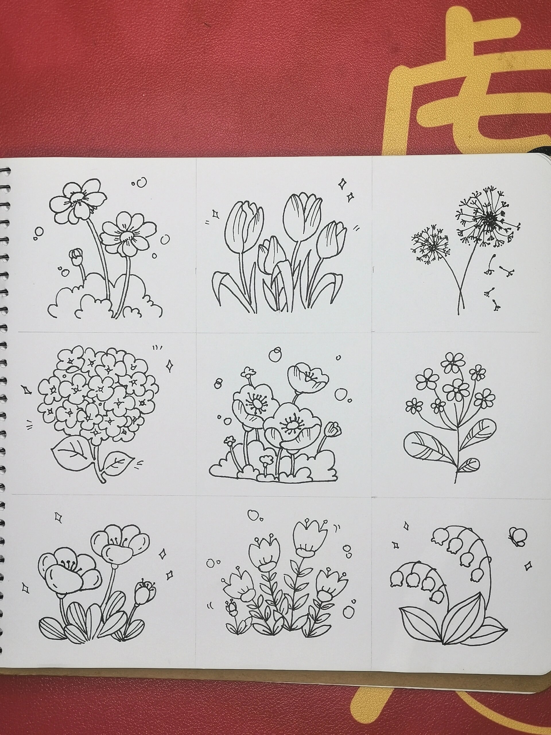 37 | 简笔画花丛,集个花朵九宫格