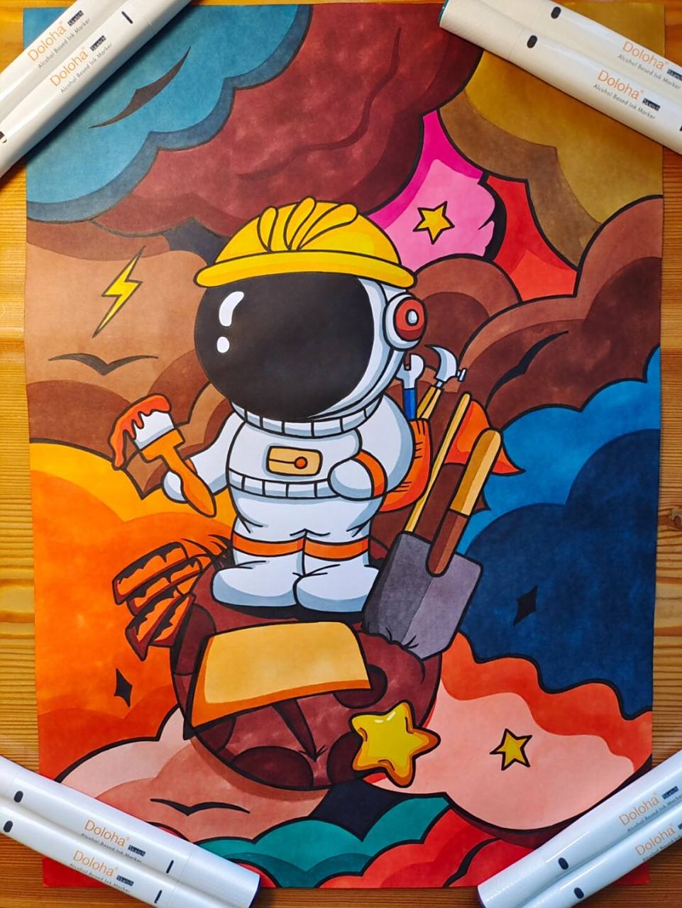 宇航员马克笔手绘(附原图) 宇航员马克笔手绘,最后一张原图.